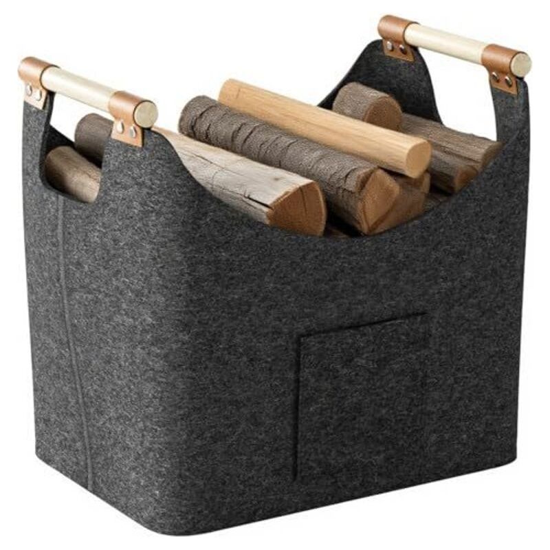 Holzkorb, Faltbarer Filzkorb Für Brennholz, Holzsack Für Holz, Zeitungen, Brennholz, 53 X 30 X 40 Cm, Dunkelgrau