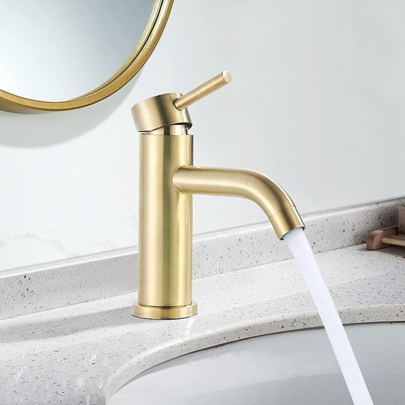 Einhebel-waschtischmischer Badezimmerarmatur Messingrohr Wasserhahn Für Spüle Warm Und Kalt Gebürstetes Gold