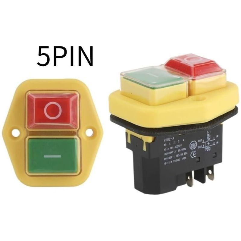 Elektromagnetischer Schalter Yh02-a, 110v, 8a, 220v, 15a, 4-polig, 5-polig, Werkzeugmaschinenausrüstung, Wasserdichtes Bedienfeld, Startknopf (farbe: 5-pin, Größe: 220v)