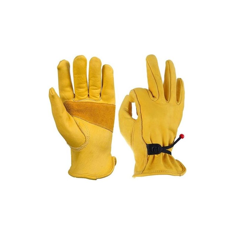 Gartenarbeitshandschuhe Mit Sicherheitsausstattung, Nitrilbeschichtet, Aus Leder, Für Männer, Mit Klettverschluss Am Handgelenk, 1 Paar Aus Rindsleder, Gelb, Größe M