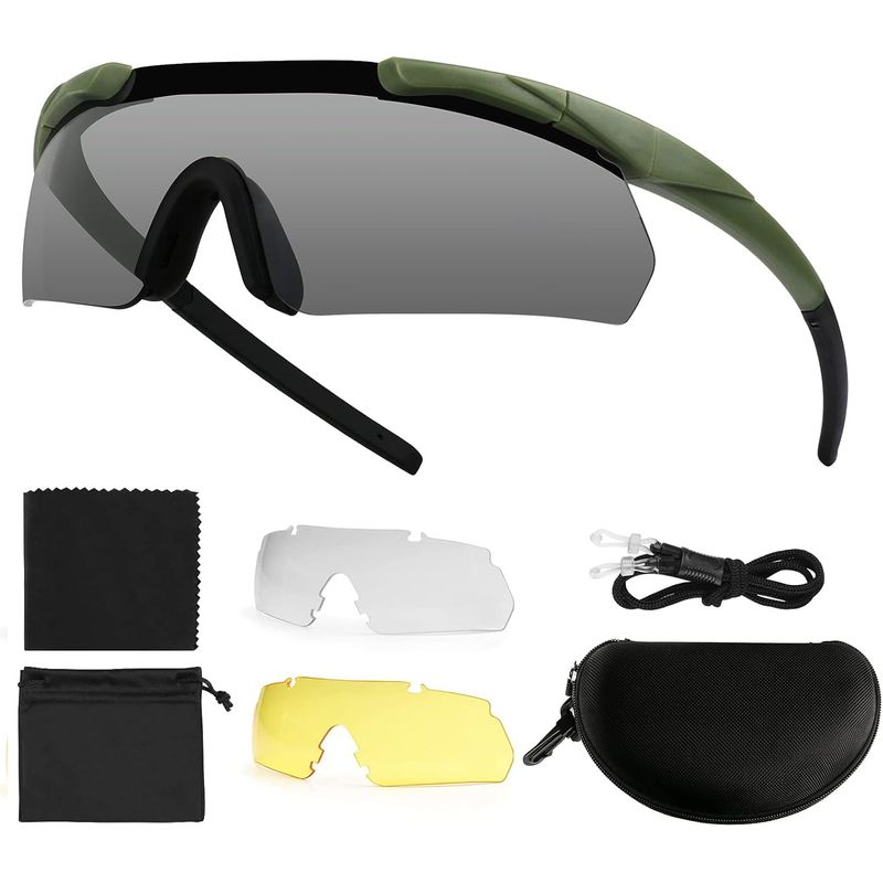 Sicherheitsbrille, Taktische Schießbrille Mit 3 Austauschbaren Gläsern, Sonnen-schutzbrille, Transparente Fahrradbrille, Stoßfest Für Arbeit Und Freizeit