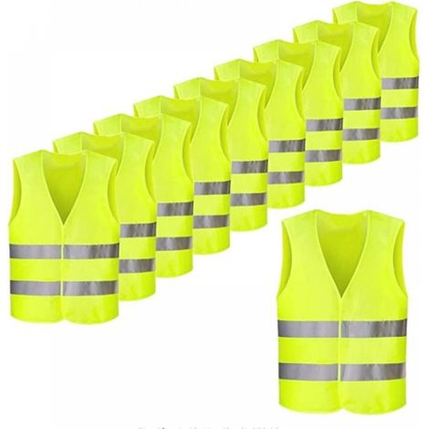 Seltene Fundgrube: Warnweste / Neon-gelbe Sicherheitsweste Mit Fluoreszierenden Streifen, 10 Stück