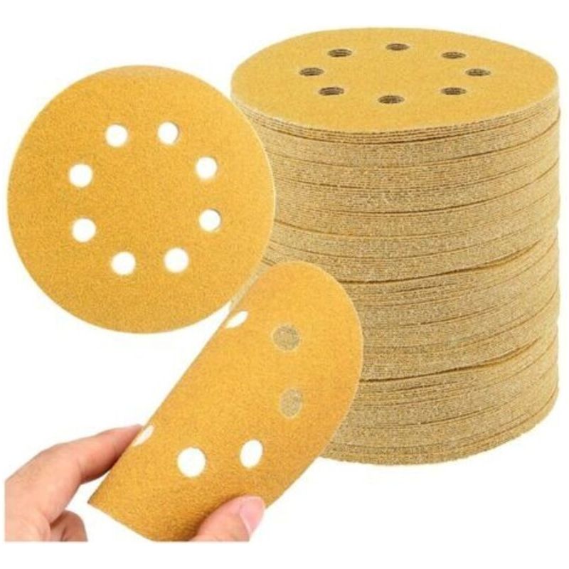 Satz Von 50 Schleifscheiben, 125 Mm, 5 Runde Schleifpads Mit 8 Löchern, 12,7 Cm (gelber Sand)