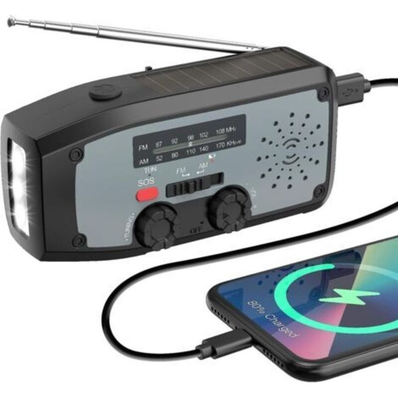Notfall-solarradio, Handbetriebenes Radio Mit 2000 Mah Wiederaufladbarem Akku, Am/fm-wetterradio Mit Led-taschenlampe Und Sos-alarm Für Camping, Wandern Und Notfälle