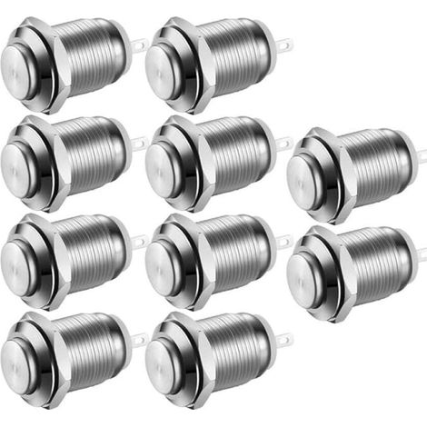 10 Stück Wasserdichte Edelstahl-drucktaster, Ein/aus-taster 12mm 2a 12v/24v/125v/250v (hoher Kopf)