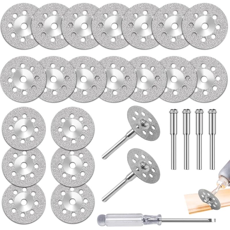 25-teiliges Mini-kreissäge-set, Kreissägeblätter, Mini-diamant-trennscheiben Für Drehwerkzeuge, Mit 4 Dornen (3 Mm) Und 1 Schraubendreher Für Holz, Metall, Kunststoff, Stein Und Glas