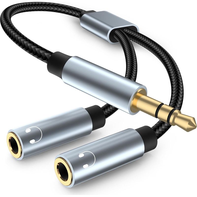 Stereoklinkenadapter, 3,5-mm-stereoklinkenkabel, Kopfhöreradapter, Klinkensplitter Kompatibel Mit Kopfhörern, Tablets, Pcs (2 Stück, Grau)