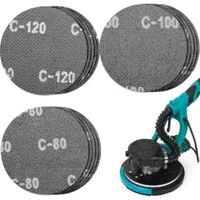 Selbstklebendes Schleifpapier, Ø 225 Mm, 15 Stück, Körnungen 80, 100 Und 120, Für Deckenschleifer, Gipskartonschleifer Und Langhalsschleifer.