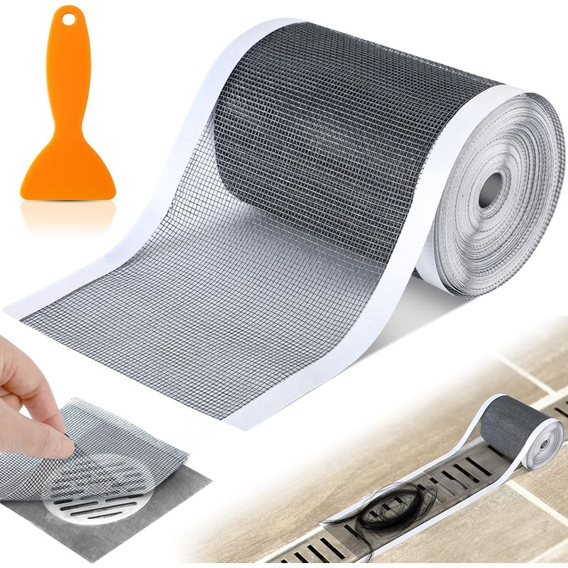 Haarsammler Für Duschablauf 12 Cm X 10 M - Selbstklebendes, Zuschneidbares Gitter - Für Bodenablauf - Mit Demontagewerkzeug - Für Bad Und Küche