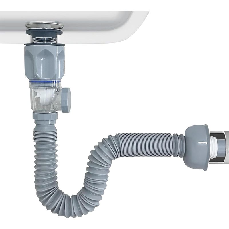 Waschbecken-abflussset Für Badezimmer, Flexibel Und Ausziehbar, Für Abflusslöcher Von 3 Bis 3,2 Cm Mit Integriertem Verstopfungsschutz, Grau