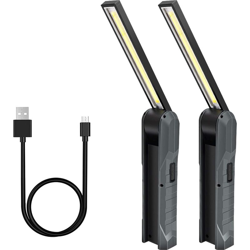 2 Stück Wiederaufladbare Led-arbeitsleuchten, 5-modus Mechaniker-lampe, Faltbare Taschenlampe Mit Magnetfuß, Inspektionsleuchte Für Camping Und Autoreparatur, Grau