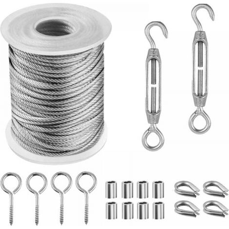 15m Edelstahl-seil Zum Aufhängen, Kit, Ummanteltes Edelstahlseil Mit Spannern, Metallseil-kit Für Kletterpflanzen, Außenaufhängung, Wäscheleine, Außenleuchter