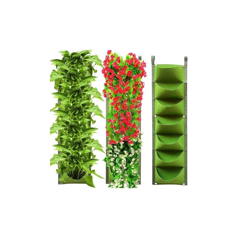 2 Stück Pflanzensäcke, Hängende Pflanzsäcke Mit 7 Taschen, Hängender Blumentopf, Vertikaler Pflanzsack, Wandmontierte Pflanzsäcke, Vertikale Wandblumenkästen Für Pflanzen, Gartenarbeit