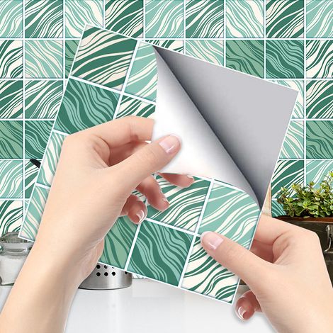 6 Stück Grün Gestreifte Bodenfliesen (20 X 20 Cm) – Selbstklebende Pvc-fliesenaufkleber Für Küche, Wohnzimmer, Bad Und Innendekoration