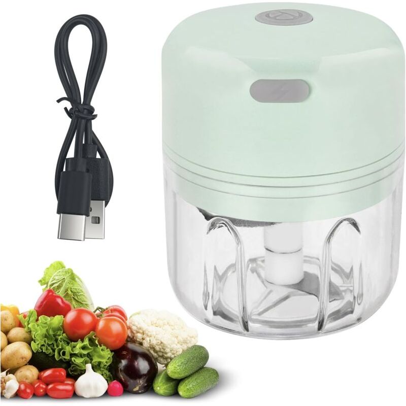 Elektrischer Zerkleinerer 250 Ml, Usb-wiederaufladbarer Mixer Und Zerkleinerer, Tragbarer Mini-gemüsehacker Mit 3 Edelstahlklingen Für Zwiebeln, Knoblauch, Fleisch, Gemüse Und Obst (grün)