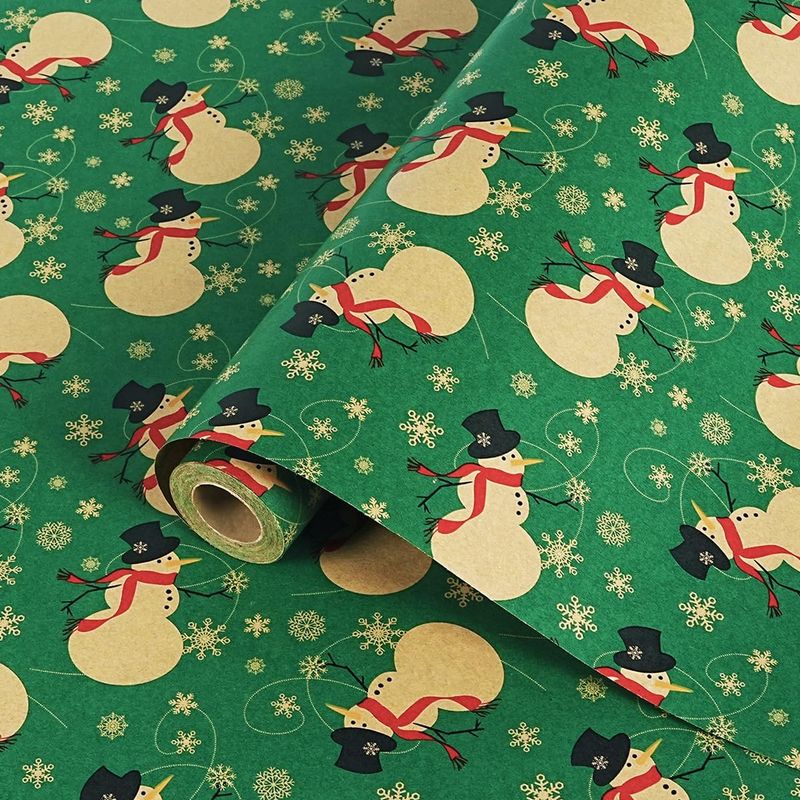 Grünes Weihnachtsgeschenkpapier-rolle, 17 Zoll X 33 Fuß, Schneeflockenmuster, Hübsches Weihnachts-kraftgeschenkpapier.