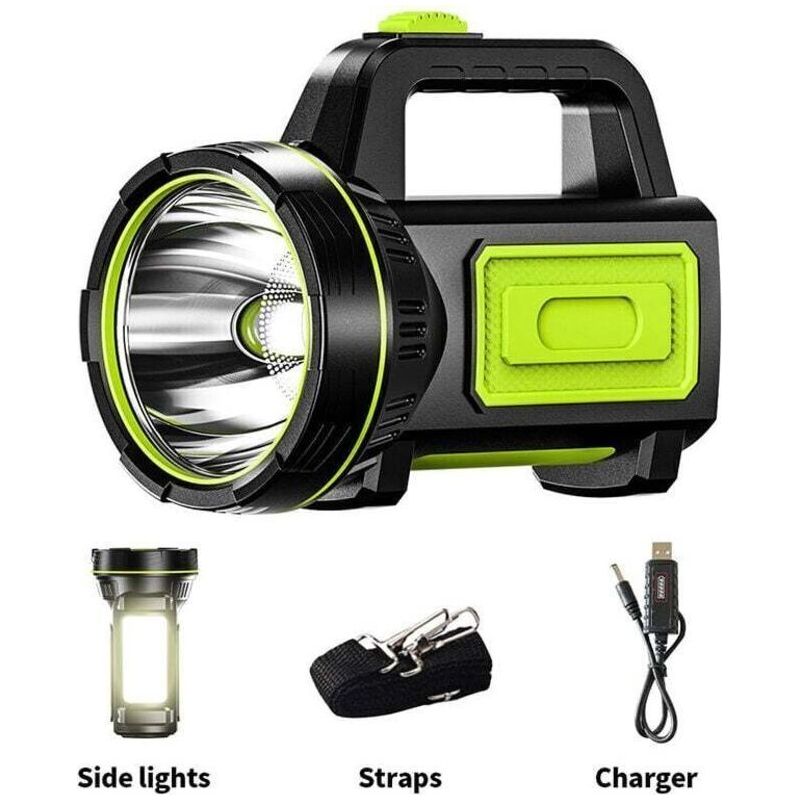 Wiederaufladbare Led-taschenlampe Mit Usb-anschluss, Leistungsstark Mit Mah Und Seitenlicht, Wasserdichte Taschenlampe Für Notfallwanderungen, Camping Und Jagd (mit Seitenlicht).