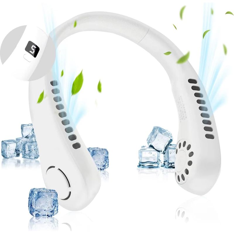 Wiederaufladbarer Halsventilator Für Damen Und Herren, Tragbar, Freihändig, Blattlos, Mit Led-display, 5 Geschwindigkeitsstufen, Für Reisen, Wandern, Sport Und Küche, Weiß