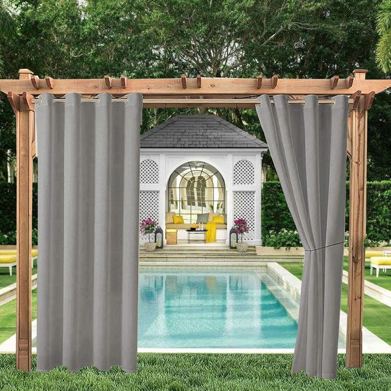 2 Stück Wasserdichte Außenvorhänge, Lichtundurchlässige Und Thermisch Isolierende Vorhänge Für Pavillon, Gartenhaus, Pergola, Veranda, 132 X 213 Cm, Hellgrau