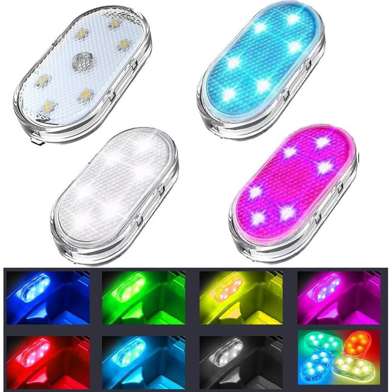 4-teiliges Kabelloses Led-autoinnenlicht, 7 Farben, Usb-aufladbar, Mit 6 Superhellen Led-lichtperlen, Ambientelicht Für Den Autoinnenraum