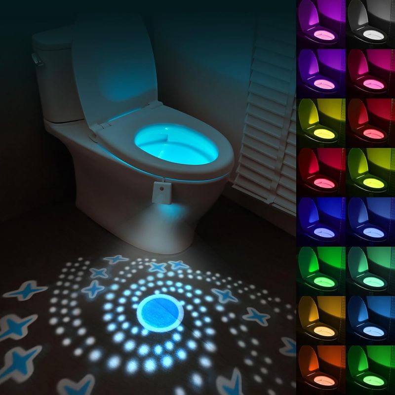 Led-toilettenlampe, 16 Farben Toiletteninnenbeleuchtung Mit Bewegungssensor, Wasserdicht Und Wiederaufladbar, Lampe Mit Projektion Für Badezimmer Und Toilette
