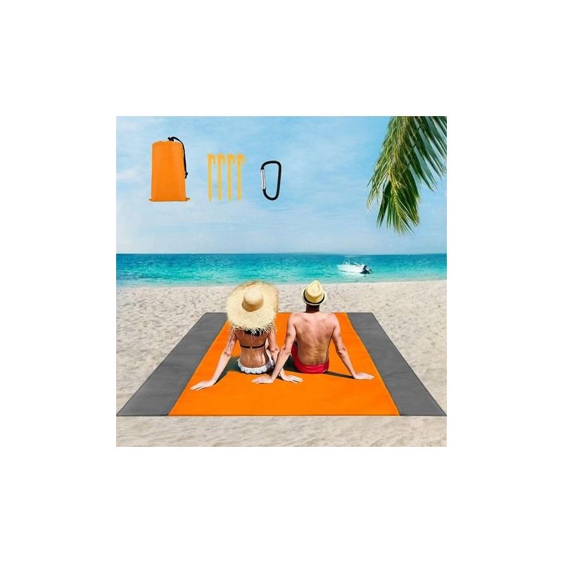 Wasserdichte Stranddecke, Sandabweisende Picknickdecke, Leichte Stranddecke Mit Aufbewahrungsbeutel, Karabiner Und 4 Erdnägeln, Geeignet Für Strand, Camping Und Picknick