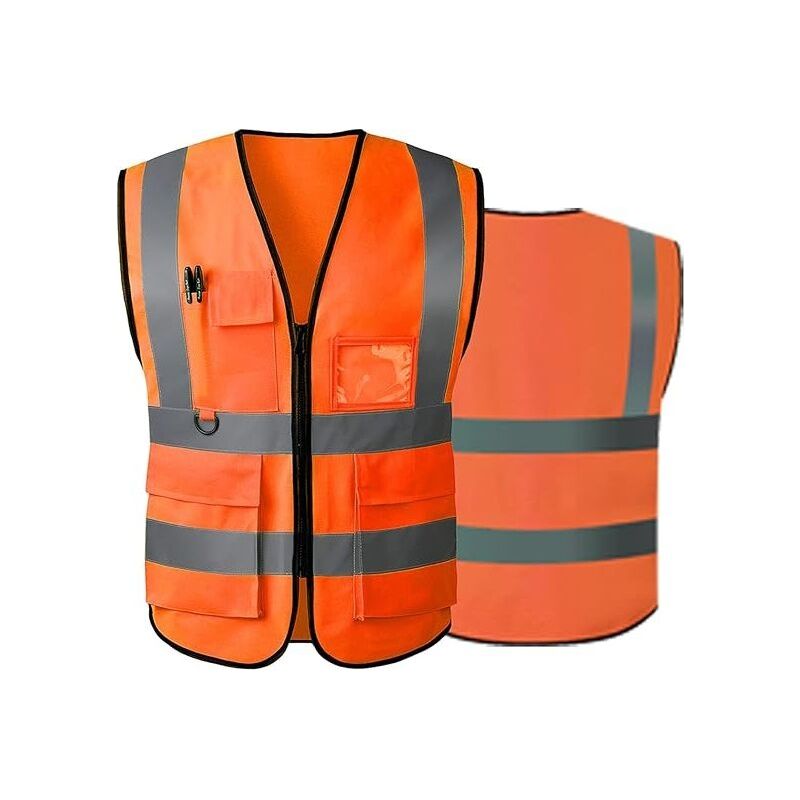 Reflektierende Sicherheitsweste Mit Hoher Sichtbarkeit Und Vorderen Reißverschlusstaschen - Konform Mit Ansi/isea-normen (farbe Orange, Größe L)