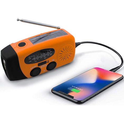 Notfall-wetterradio, Erdbeben-kit, Kurbelbetrieb, Selbstversorgend, Am/fm/wb, Überlebens-kurbelradio, Led-taschenlampe, 2000 Mah Powerbank Für Iphone Und Smartphones (orange)