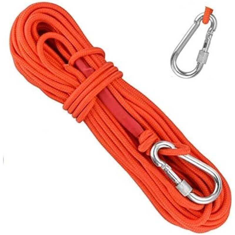 Geflochtenes Kletterseil Aus Polypropylen, 20 M – Verschleiß-, Korrosions- Und Uv-beständig – Inklusive Karabinerhaken Aus Aluminiumlegierung – Orange