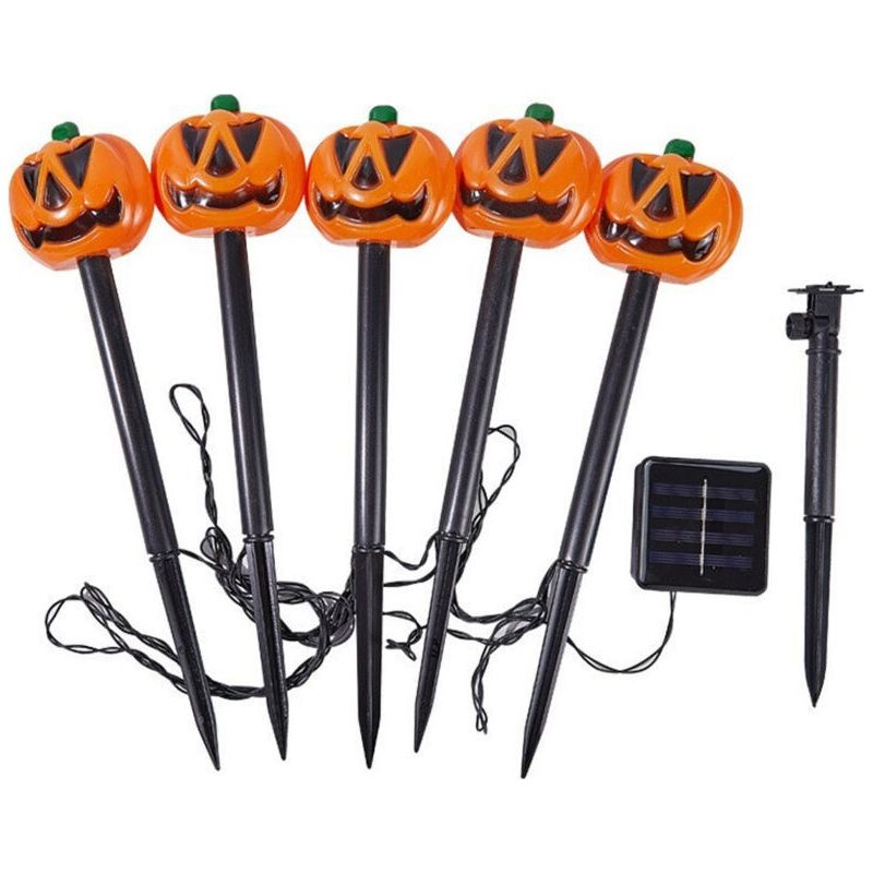 5er Set Solarbetriebene Kürbislampen Für Halloween-dekoration, Halloween-gartendekoration, Solare Kürbislampen, Wegbeleuchtung Für Halloween, Außen, Wetterfest