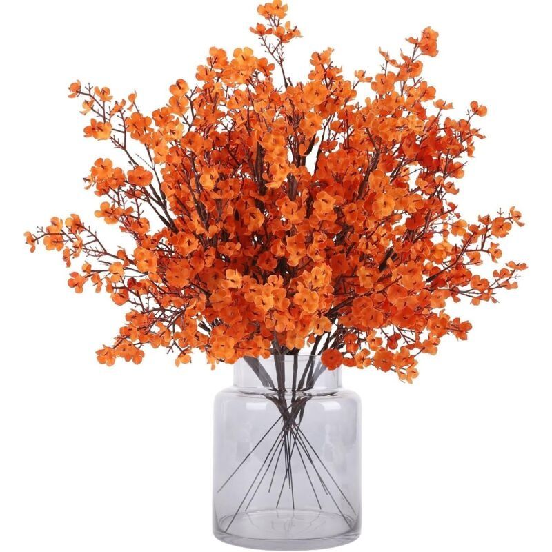 12 Künstliche Herbst-gipskraut-blumen, Realistisch Anfühlende Orangefarbene Pflanzen, Seidenblumen Für Vase, Haus, Büro, Hochzeit, Innen- Und Außenbereich, Tischdekoration, Party, Herbst