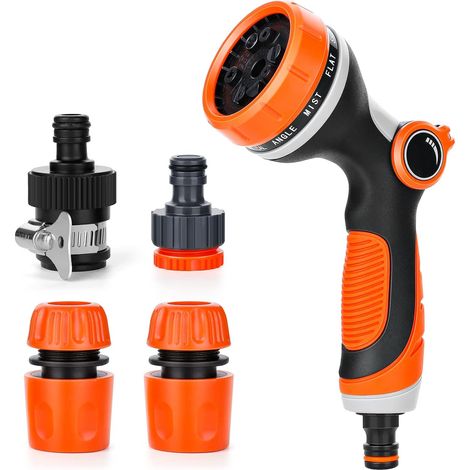 Gartenschlauch-spritzpistole, 10 Einstellbare Muster, Hochdruckfeste Sprühdüse, Sehr Widerstandsfähig, Perfekt Für Die Autowäsche, Rasen- Und Gartenbewässerung, Orange