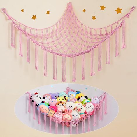 1 Spielzeug-aufbewahrungsnetz, Boho Spielzeug-hängematte Für Plüschtiere, Hängender Aufbewahrungshalter Für Kinderzimmer, Rosa