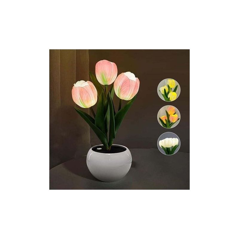 Led-tischlampe Mit Simulierter Tulpe Und Vase, Nachtlicht, Dekoration Für Büro, Wohnzimmer Und Zuhause, Rosa