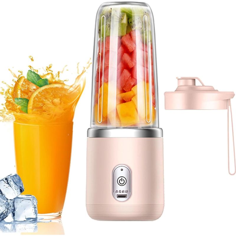 Blender Portable, 14 Oz Tragbarer Smoothie-mixer, Multifunktionaler Elektrischer Mixer Mit Deckel & 6 Klingen, Wiederaufladbar, Mixt Smoothies, Proteinshakes Und Eiswürfel