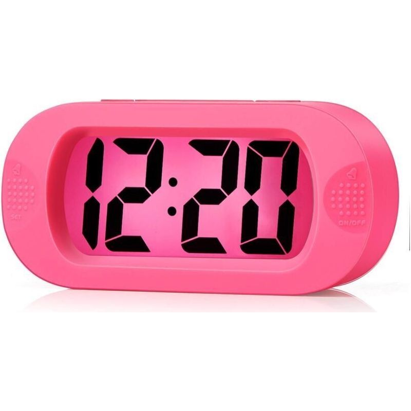 Digitaler Wecker Für Kinder Mit Schlummerfunktion Und Nachtlicht – Großes Lcd-display – Stoßfestes Silikongehäuse – Kompakt Und Leicht – Rosa