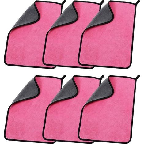 6 Stück Mikrofasertücher Für Die Autoreinigung, 500gsm Schnell Trocknendes Mikrofaserhandtuch, Tücher Zum Polieren, Wachsen Und Autodetailing, Weich Und Saugstark, 30x30cm, Rosa