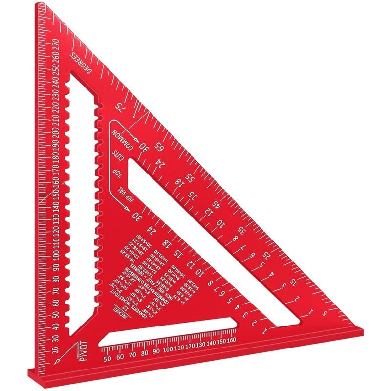 30 Cm Aluminium-zimmermannswinkel, Dreieckiger 45°/90°-winkel Für Schreinerarbeiten, Multifunktionales Metallisches Maßlineal Für Die Holzverarbeitung (rot)