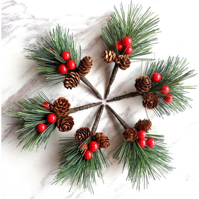 Pommes De Pin Weihnachtsbeeren Dekorativ Tannennadeln Weihnachtliche Rote Beeren Zweige Beerenzweige Tannenzweige Künstliche Beerenstiele Zapfen Kunsttanne (10 Stück)