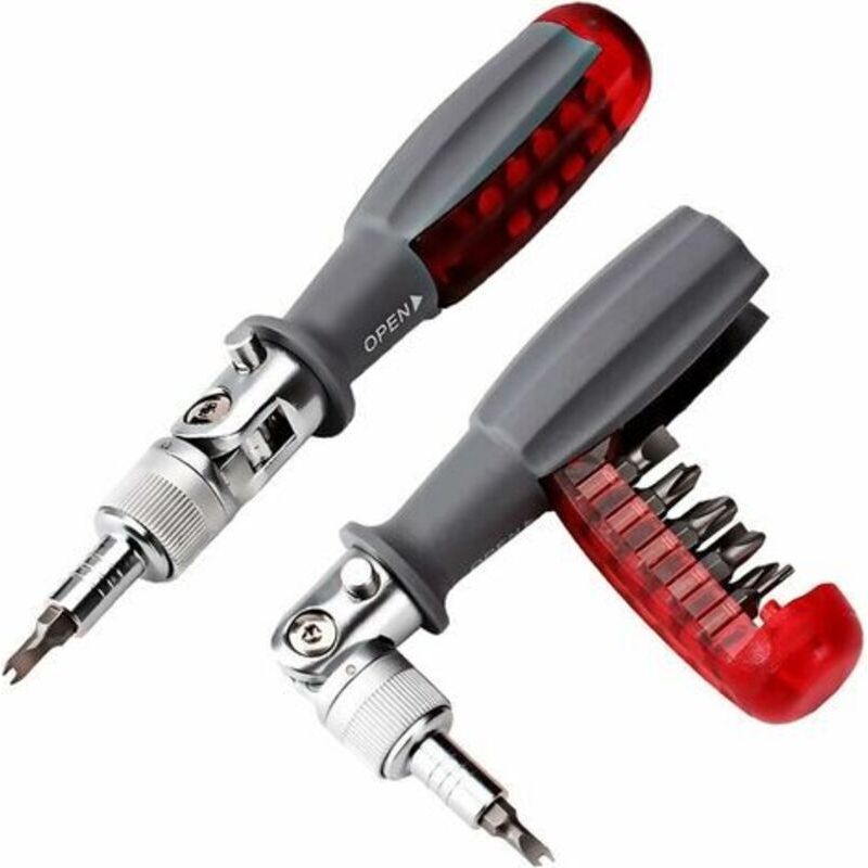 Ratschen-schraubendreher Mit Magnetischem Multi-bit, 10-in-1, Kleiner Taschen-mini-schraubendreher, Geeignet Für Haushalt Und Auto-innenraumzubehör, Rot, 1 Stück