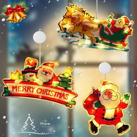3er Set Weihnachts-saugnapf-led-lichter, Fensterleuchte Mit Saugnapf Für Weihnachten, Led-saugnapflampe Weihnachtsmann, Innendekoration Für Fenster, Led-lichterkette Zur Weihnachtsdekoration