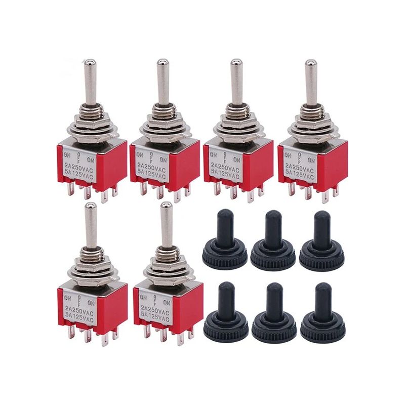 Satz Mit 6 Mini-kippschaltern, 3 Stellungen, 6 Pins, Ein/aus/ein, Ac 125 V 5 A, Mit Wasserdichter Kappe Mts-203