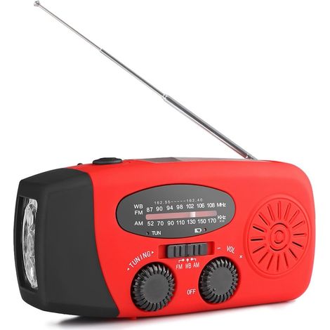 Tragbares Solarradio, Handbetriebenes Selbstversorgendes Am/fm/noaa-radio, Dynamo-wetterradio Mit 3-led-taschenlampe Und Telefonladegerät Für Wandern Und Camping, Rot