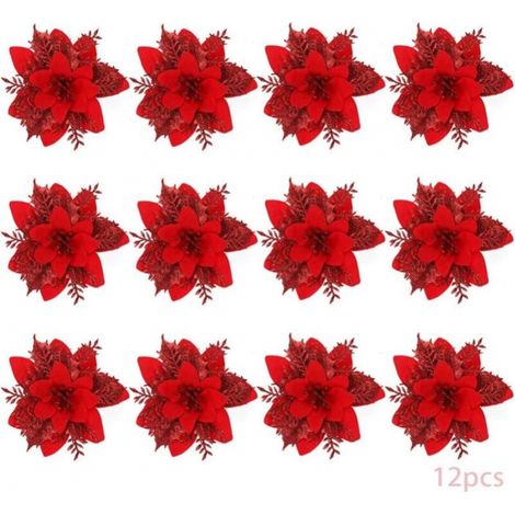 Weihnachtsblumen, 12 Glitzernde Weihnachtsblumen, Hohle Glitzernde Weihnachtsblumen, Künstliche Weihnachtsstern-blüten Für Den Weihnachtsbaum, Dekorationsornament, Weihnachtsdekoration