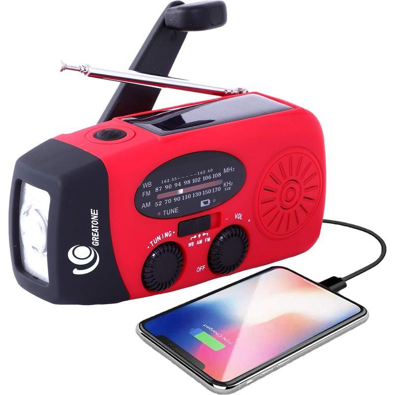 Notfall-wetterradio Mit Kurbel, Selbstversorgend, Am/fm/noaa, Solarbetrieben, Tragbar Für Camping, Mit Led-taschenlampe, 2000 Mah Powerbank Zum Aufladen Von Telefonen, Survival-pack 071 (rot)