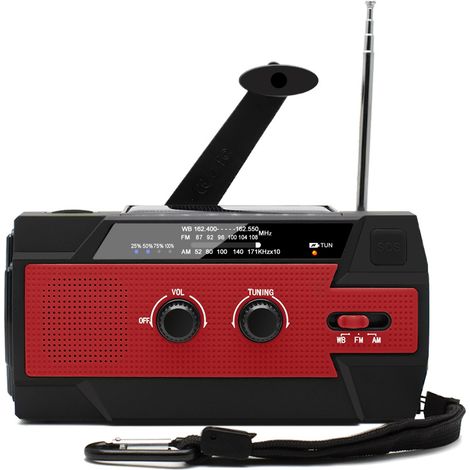 Tragbares Kurbel-solarradio, Dynamo-aufladbar Mit Am/fm/wb, Integrierter 4000mah Akku, 4-modi Led-taschenlampe, Sos-alarm Für Outdoor-notfälle, Rot