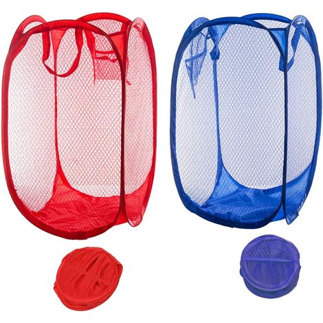 Set Aus 2 Faltbaren Wäschekörben Aus Mesh, Tragbar Und Für Schmutzige Wäsche, Geeignet Für Schlafzimmer, Kinderzimmer, Universitätswohnheim Und Reisen (dunkelblau + Rot)