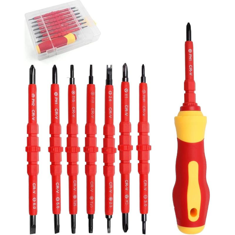 7-in-1 Magnetisches Schraubendreher-set, Isolierte Schraubendreher Für Elektriker, Mit Multifunktionalem Griff Und Austauschbaren Magnetischen Isolier-schraubendrehereinsätzen