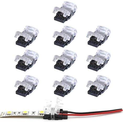 Led-streifen-verbinder, 2-polig, 10er-pack Led-band-steckverbinder Für Einfarbige Smd 5050/3528 Led-streifen, Wasserdicht Und Nicht Wasserdicht, 10 Mm