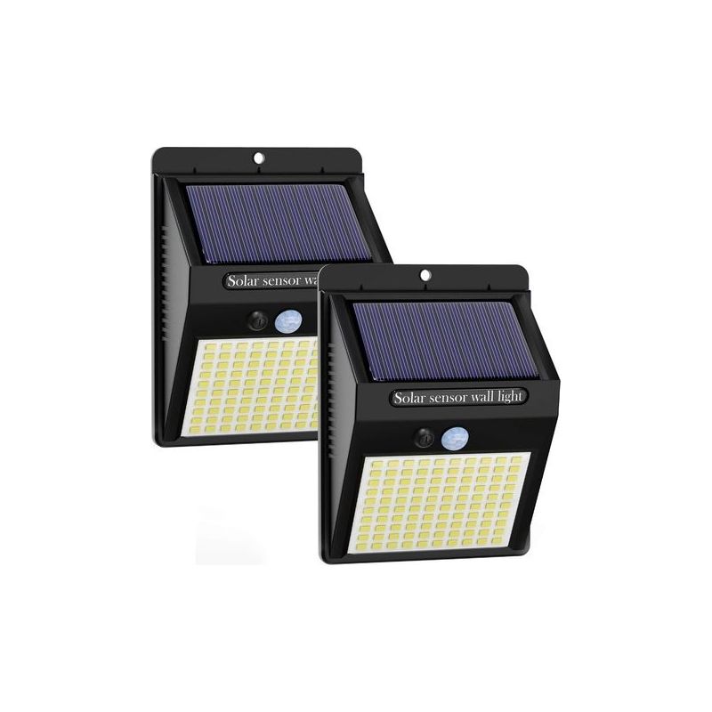 100 Led Solar-außenwandlampen, Sicherheits-solarleuchten Mit Bewegungsmelder Für Tür, Terrasse, Hof, Einfahrt Und Garage (2er-pack)